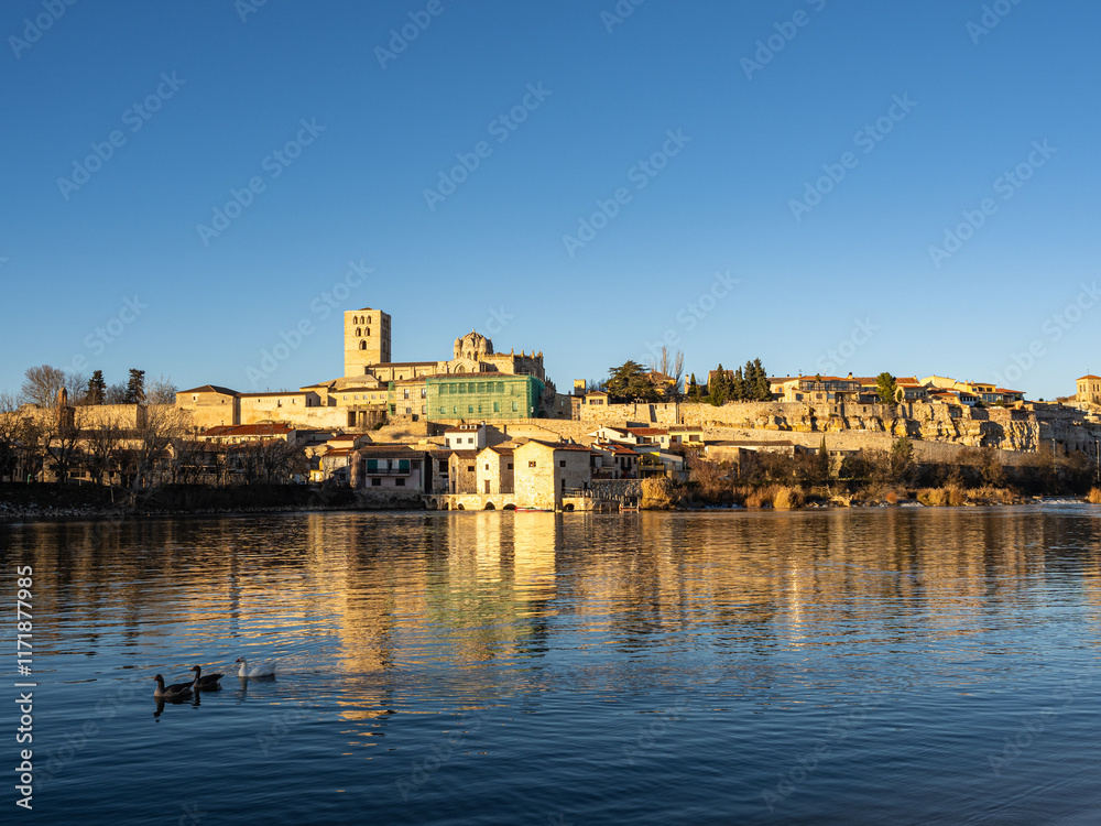 View of the Zamora cathedral and the walls next to the Duero river. Zamora. Castilla y León. Spain View of the Zamora cathedral and the walls next to the Duero river. Zamora. Castilla y León. Spain
