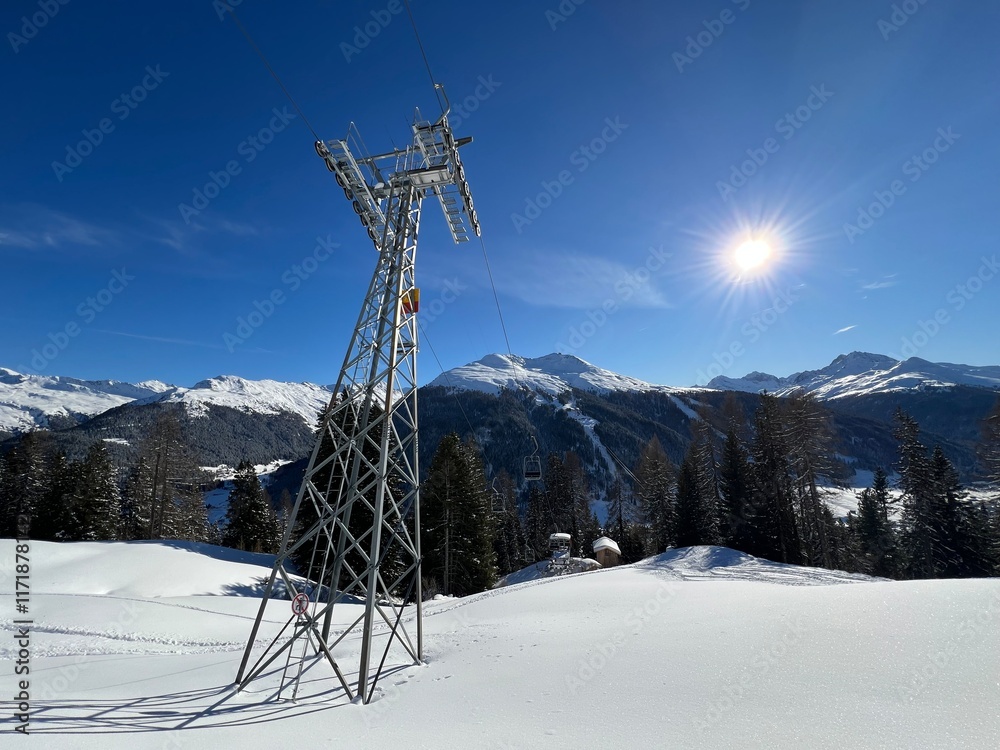 2persons Chairlift (fixed-grip), Chairlift at the ski resort over the Davos - Canton of Grisons, Switzerland (Sesselbahn Schatzalp-Strelaberg, Davos - Kanton Graubünden, Schweiz) 2persons Chairlift (fixed-grip), Chairlift at the ski resort over the Davos - Canton of Grisons, Switzerland (Sesselbahn Schatzalp-Strelaberg, Davos - Kanton Graubünden, Schweiz)