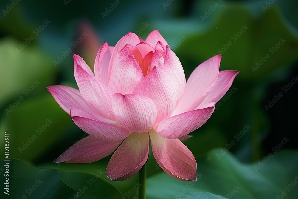 Close up of a beautiful pink lotus flower blooming in a pond, showcasing its delicate petals and vibrant color Close up of a beautiful pink lotus flower blooming in a pond, showcasing its delicate petals and vibrant color