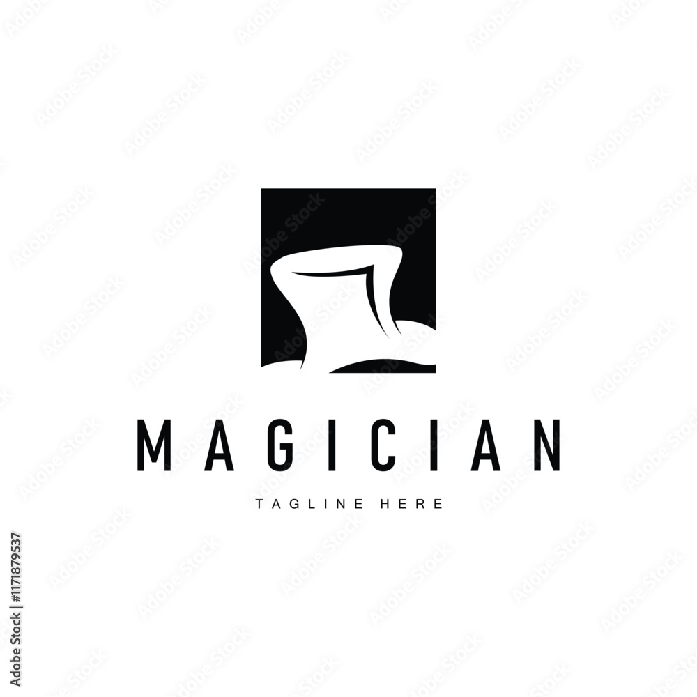 Obraz premium black hat magician logo simple design illustration template typical appearance of magician with hat