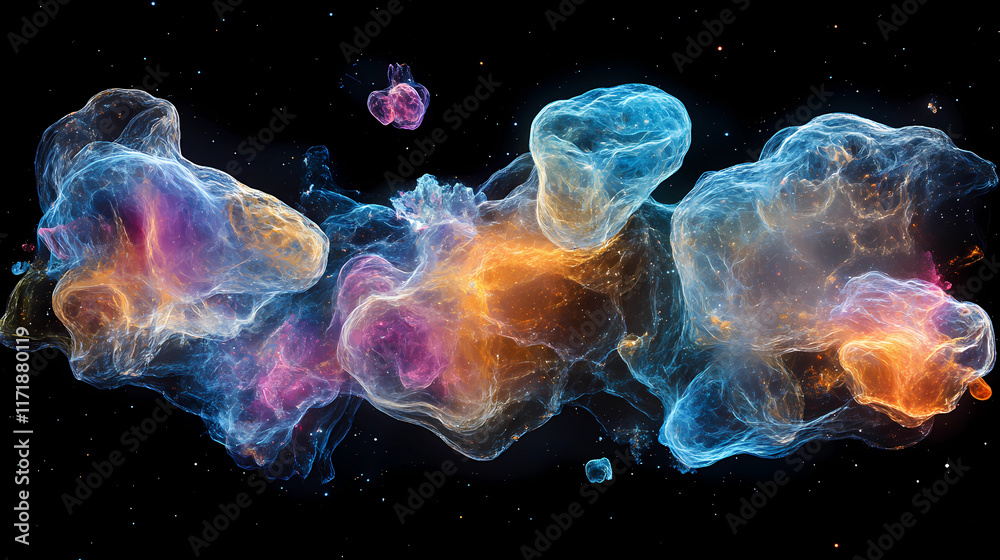 Naklejka premium Colorful Overlapping Galaxies in a Dazzling Cosmic Display