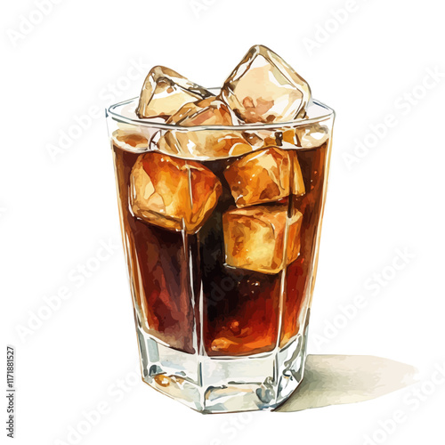 A watercolor vector painting of an Iced Vanilla Cold Brew, isolated on a white background. Iced Vanilla Cold Brew vector.

