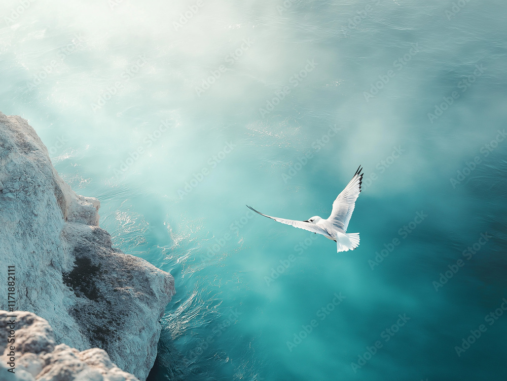 Radiant Tern Flying Over a Turquoise Bay Radiant Tern Flying Over a Turquoise Bay