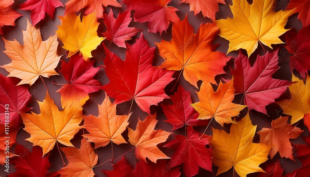 Autumn's vibrant hues in a collection of maple leaves. Autumn's vibrant hues in a collection of maple leaves.