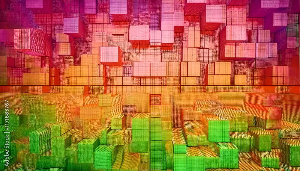 Vibrant 3D abstract art with colorful cubes. Vibrant 3D abstract art with colorful cubes.