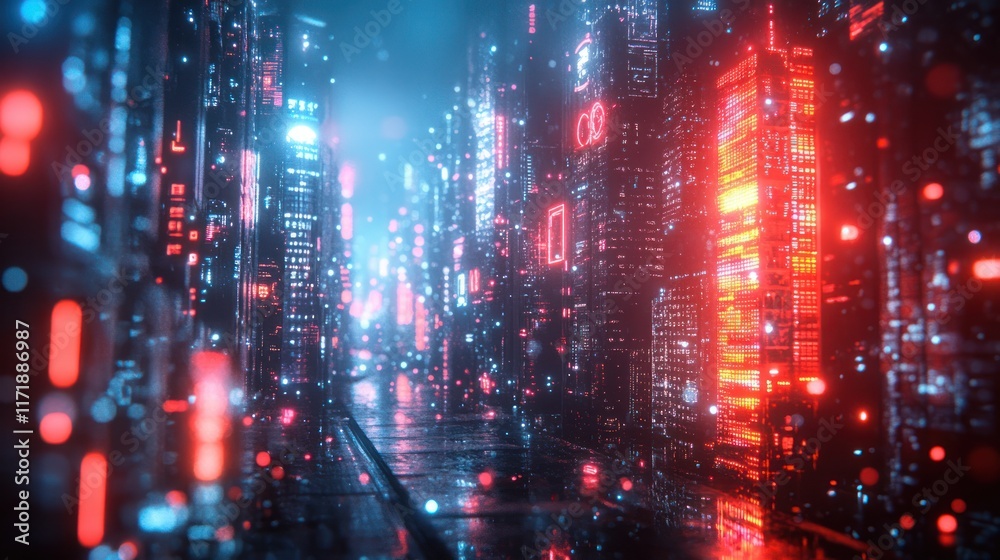 Obraz premium Futuristic Digital Padlock with Glowing Neon Edges in Cyberpunk Setting Abstract Background