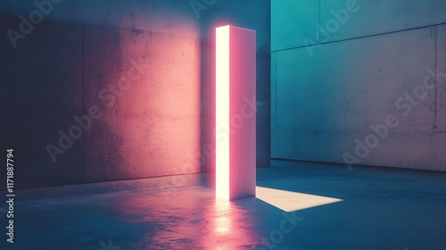 Wallpaper Mural Illuminated Rectangular Prism in a Concrete Room Torontodigital.ca