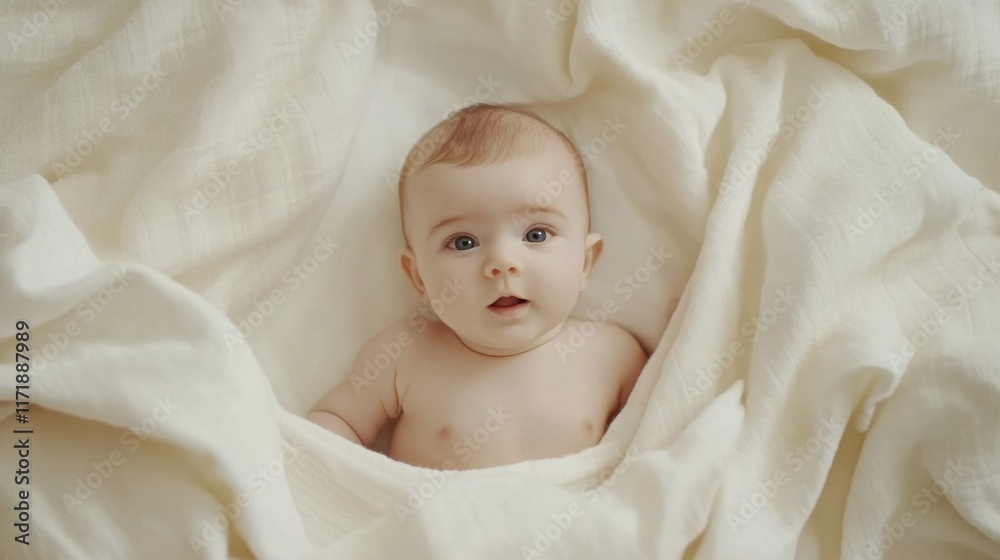 Portrait of cute baby sleeping in his bed. Neutral aesthetic. Banner with copy space Portrait of cute baby sleeping in his bed. Neutral aesthetic. Banner with copy space