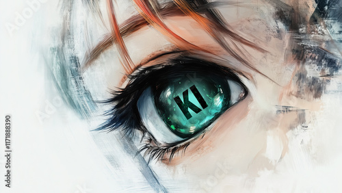 Digital art - KI-Symbol  in einem Auge - Manga.-Style photo