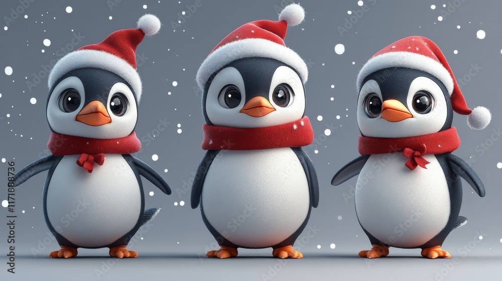 Penguin christmas characters set Penguin christmas characters set