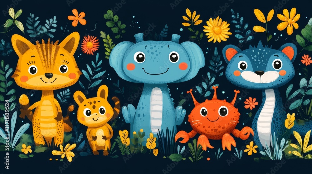 custom made wallpaper toronto digitalSet of magical animals. Cartoon characters for kids