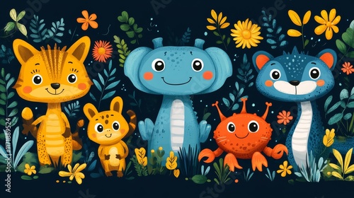 Wallpaper Mural Set of magical animals. Cartoon characters for kids Torontodigital.ca
