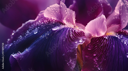 Dew-Kissed Elegant Iris Blooms Adorning Garden Patches