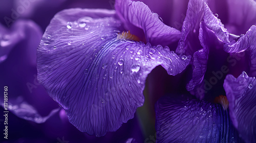 Elegant Iris Blooms Bedewed in Lush Garden Patches