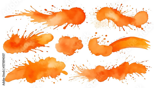 orange watercolor brush stroke splash isolated on white or transparent
