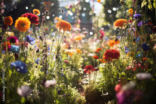 exquisite orchestration of flora and verdure in a garden, a testament to symbiotic dance between human ingenuity and enchanting forces of natural world, culminating in a sublime sanctuary of serenity  photo