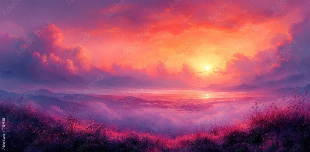 Fototapeta premium Vibrant Gradient Abstract Background Red Pink Orange Soft Noise Texture Summer Design