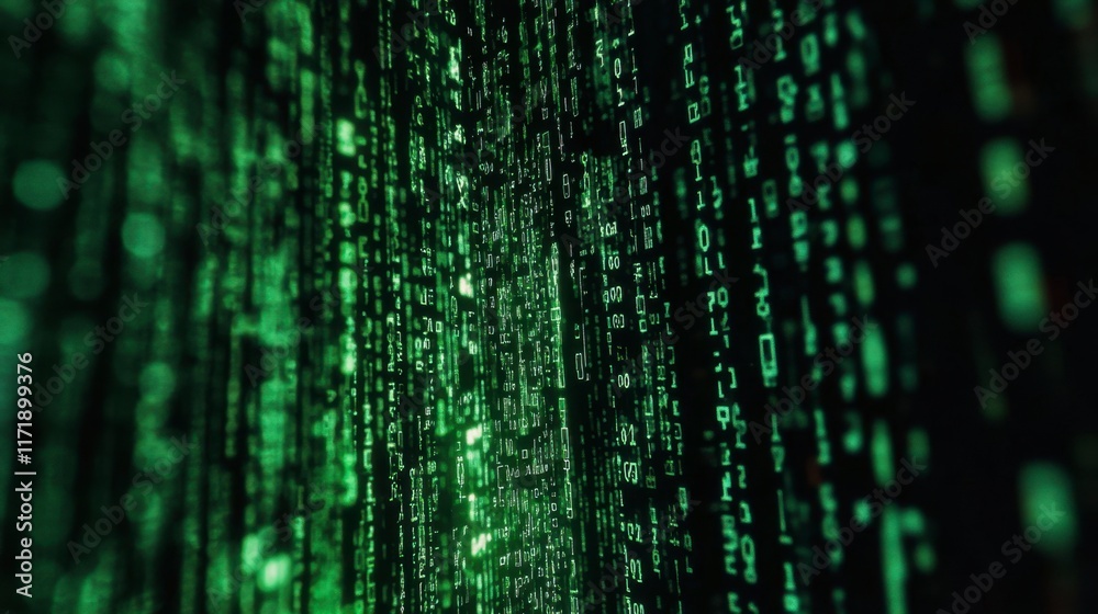 Green Digital Code Stream Falling Background Green Digital Code Stream Falling Background