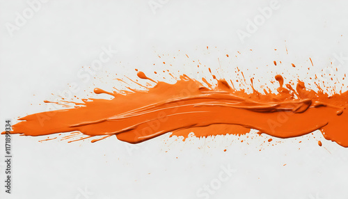 orange paint color brush stroke isolated on white 
