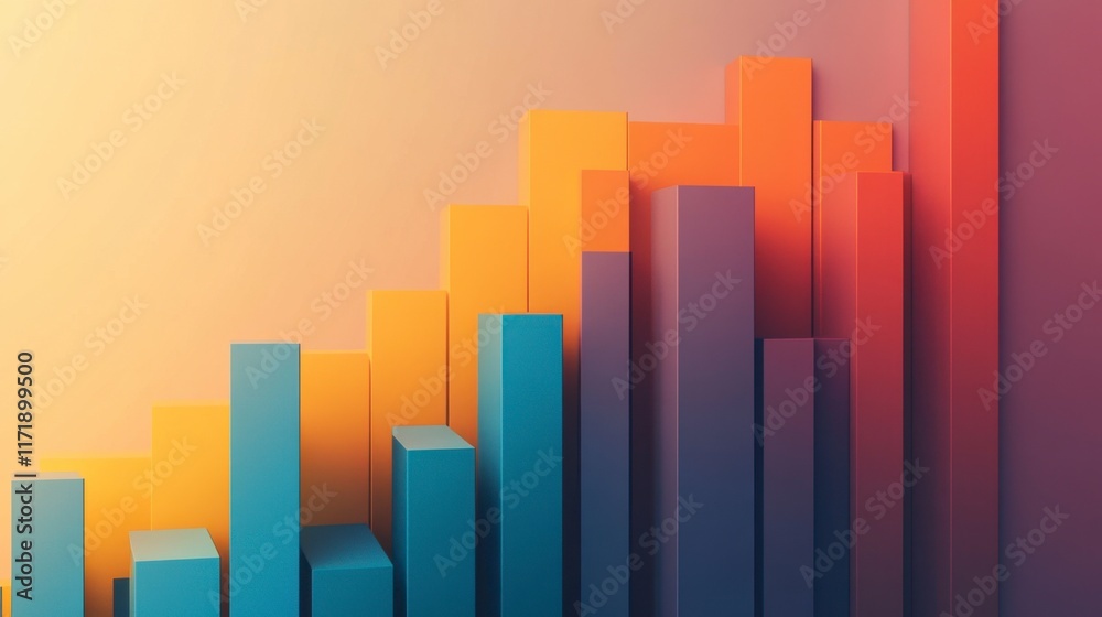 Abstract Colorful 3D Bar Graph Ascending, Growth Chart, Success Concept Abstract Colorful 3D Bar Graph Ascending, Growth Chart, Success Concept
