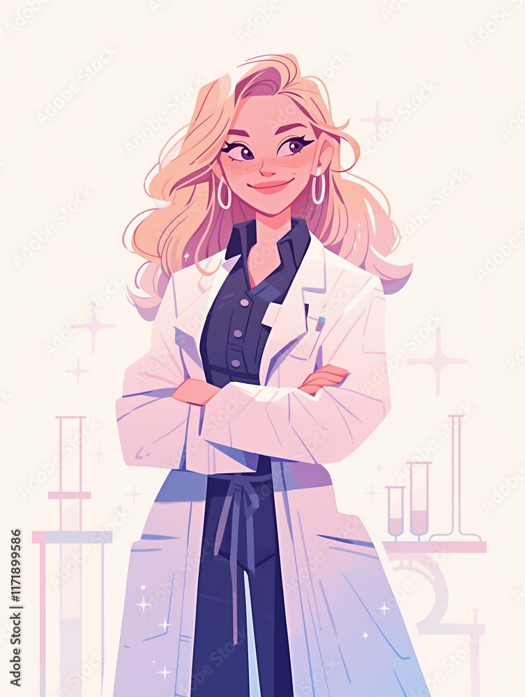 Confident scientist woman smiling with arms crossed in laboratory Confident scientist woman smiling with arms crossed in laboratory
