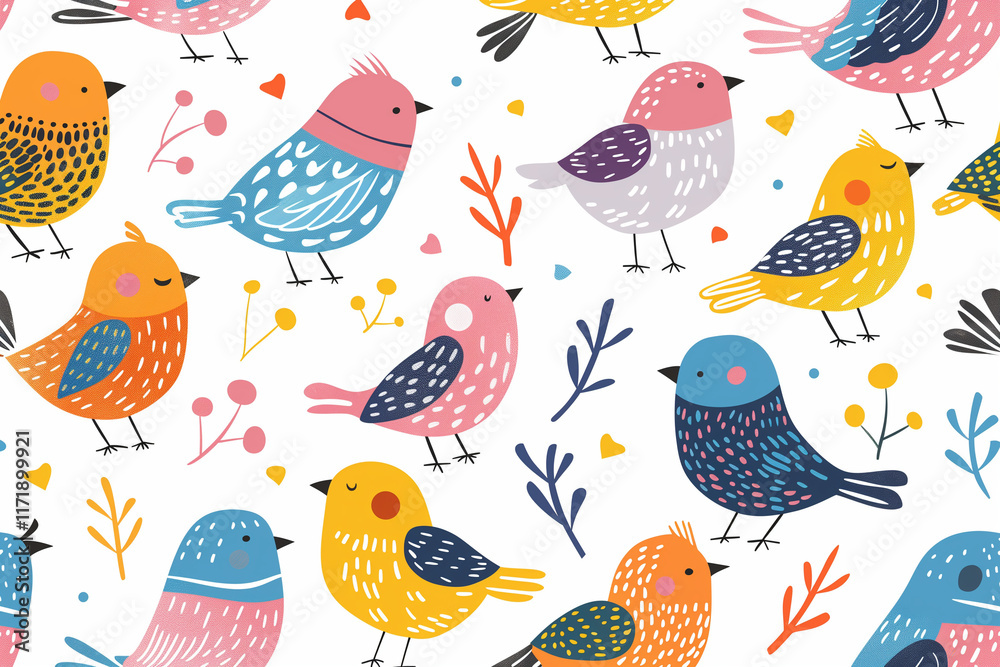 Obraz premium Bird Pattern Tropical Bird Design with Fun Colorful Repeating Prints for Kids Room Decorations and Illustrations