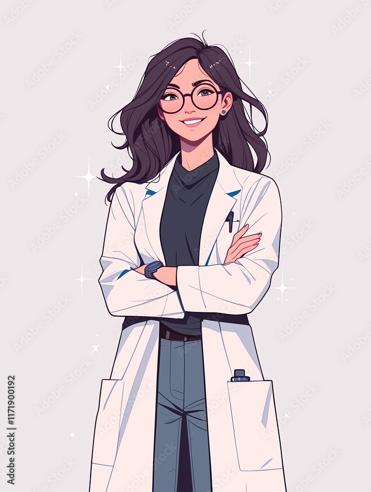 Confident scientist woman smiling with crossed arms Confident scientist woman smiling with crossed arms