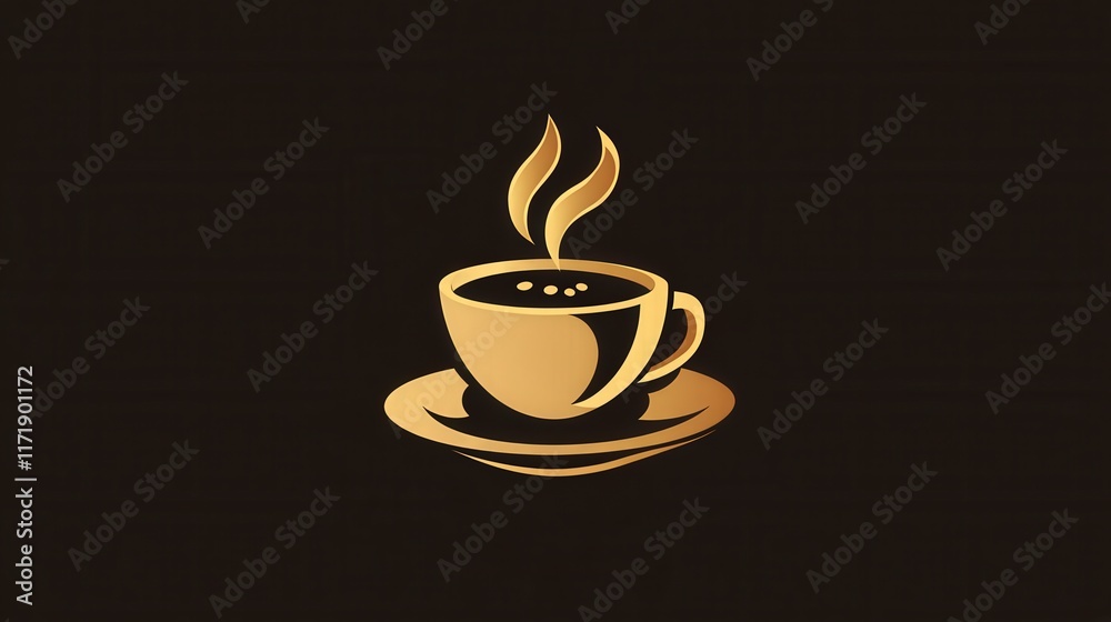 Elegant Golden Cup of Coffee with Steam on Dark Background Elegant Golden Cup of Coffee with Steam on Dark Background