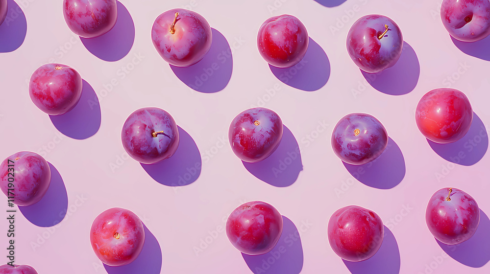Fototapeta premium Whole Plums Artfully Arranged on a Pastel Background