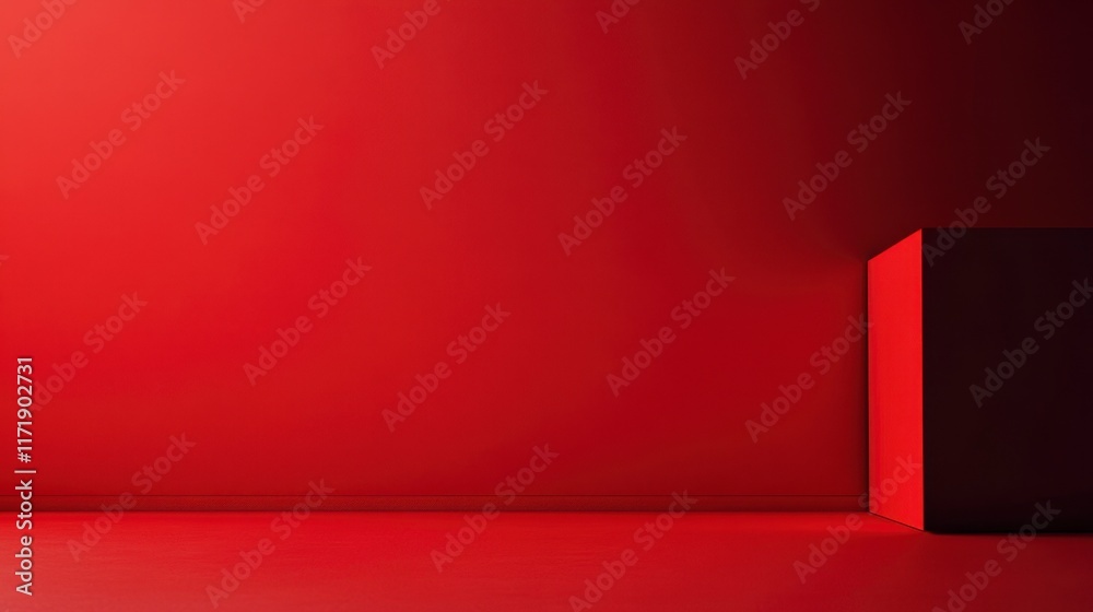 Obraz premium Red Room Corner with Dark Block - Minimalist Design