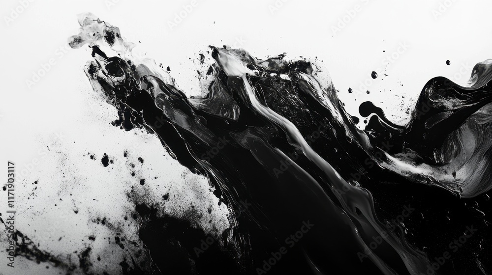 Abstract Black Ink Splash on White Background - Dramatic Swirl Design Abstract Black Ink Splash on White Background - Dramatic Swirl Design
