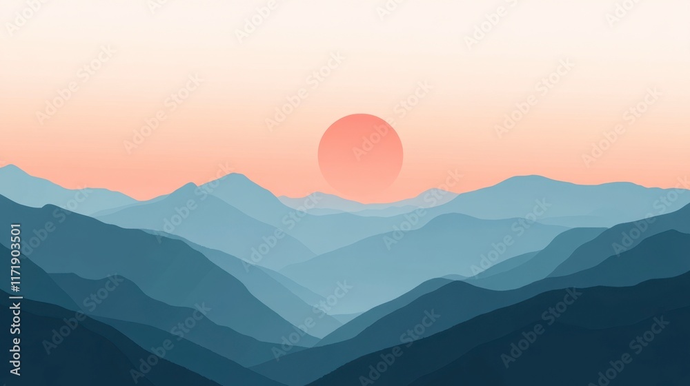 Fototapeta premium Serene Sunset Over Blue Mountains - Minimalist Landscape