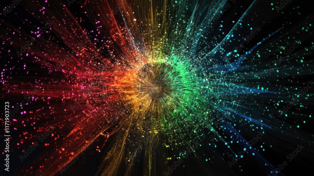Obraz premium Rainbow Data Burst Explosion, Abstract Digital Art