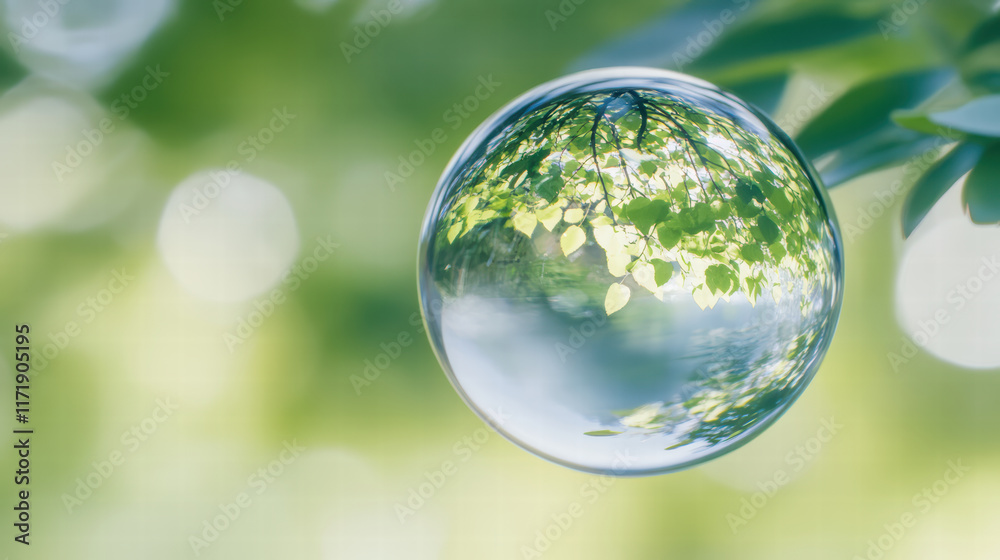close up of bubble reflecting green leaves and nature, showcasing serene and tranquil atmosphere. vibrant colors and soft focus create calming effect close up of bubble reflecting green leaves and nature, showcasing serene and tranquil atmosphere. vibrant colors and soft focus create calming effect