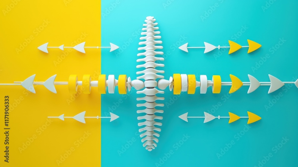 Obraz premium A symbolic image of a bent spine overlaid with arrows showing realignment.