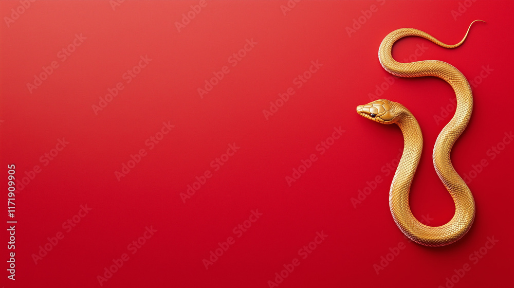 Golden snake isolated on a red background Golden snake isolated on a red background