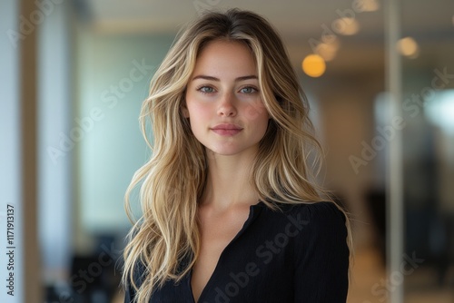 Confident middle aged businesswoman attorney standing in modern office looking at camera
