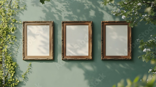 Elegant empty picture frames display in nature artistic concept outdoor setting photo