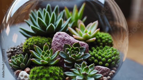 Succulent Terrarium Footage in Natural Light with Detailed Close-Ups