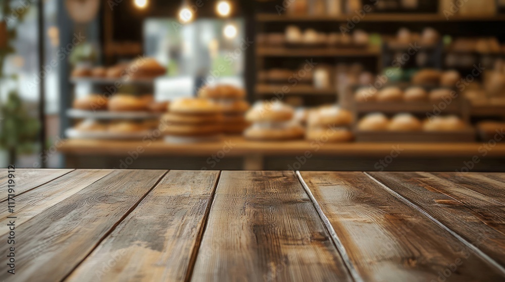 Cozy Rustic Bakery Interior with Warm Lighting and Wooden Counter Cozy Rustic Bakery Interior with Warm Lighting and Wooden Counter