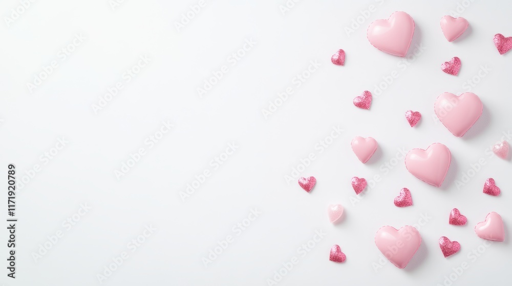Pink hearts dance playfully across a pristine white surface, creating a whimsical scene of love and joy, perfect for celebrating Valentine's Day. Pink hearts dance playfully across a pristine white surface, creating a whimsical scene of love and joy, perfect for celebrating Valentine's Day.