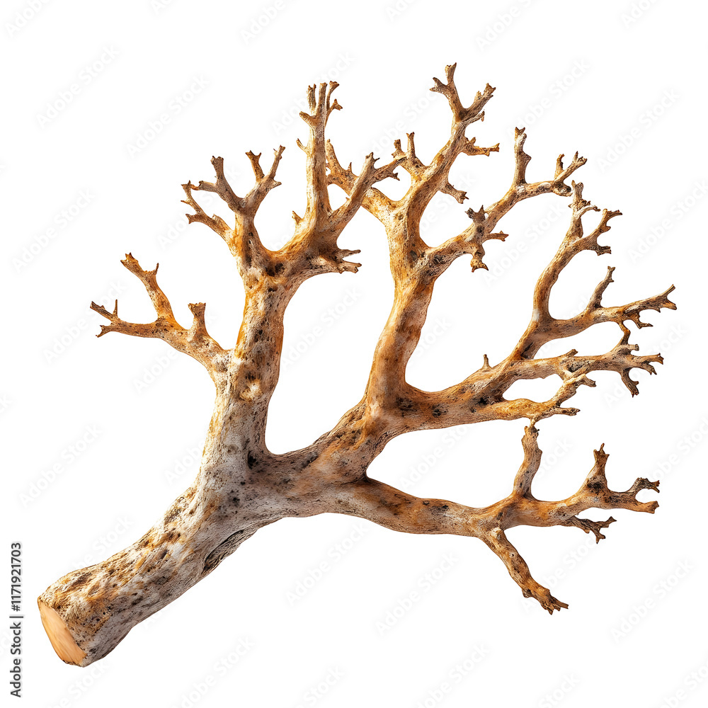 Brown Dry Branch with intricate texture and branching pattern, isolated on a white background. Brown Dry Branch with intricate texture and branching pattern, isolated on a white background.