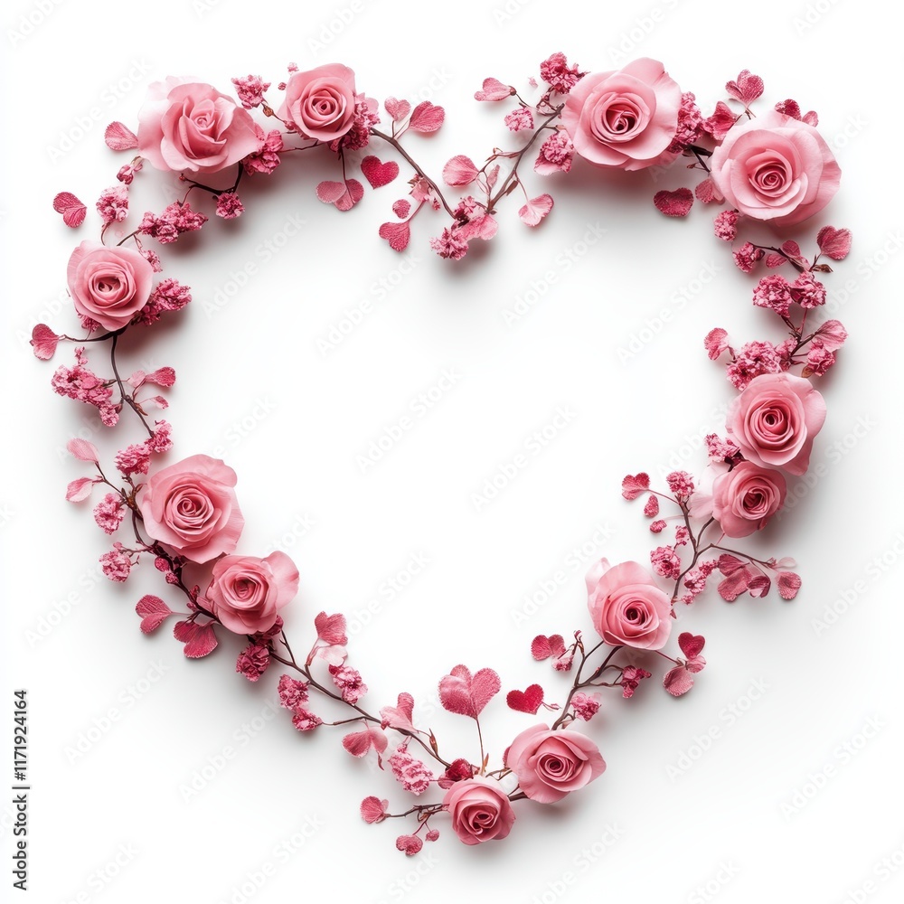 A charming heart-shaped frame adorned with delicate pink flowers and vibrant berries, perfect for celebrating love on Valentine's Day. A charming heart-shaped frame adorned with delicate pink flowers and vibrant berries, perfect for celebrating love on Valentine's Day.
