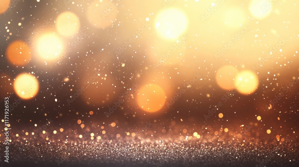 Golden bokeh lights shimmer and dance above a glittering backdrop, creating a festive and enchanting ambiance perfect for celebrations Golden bokeh lights shimmer and dance above a glittering backdrop, creating a festive and enchanting ambiance perfect for celebrations