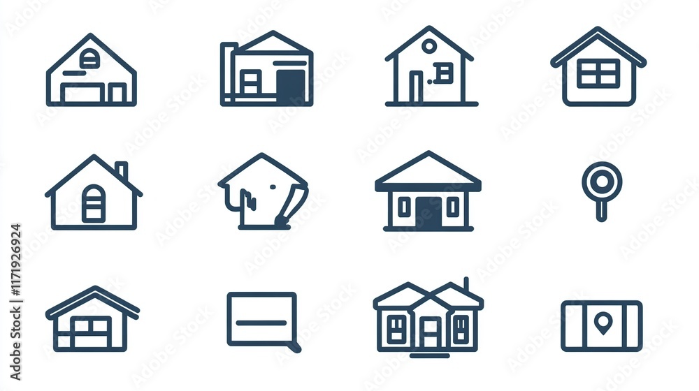 Collection of simple house icons, various styles, suitable for real estate or home-related projects. Collection of simple house icons, various styles, suitable for real estate or home-related projects.