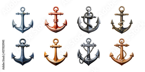 Vintage Anchor Icons on Transparent Background photo