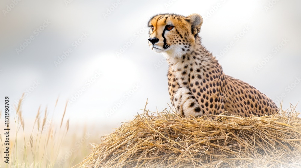 Obraz premium A stunningly detailed cheetah clipart, showcasing the sleek and graceful features of the fastest land animal, set against a clean white background.