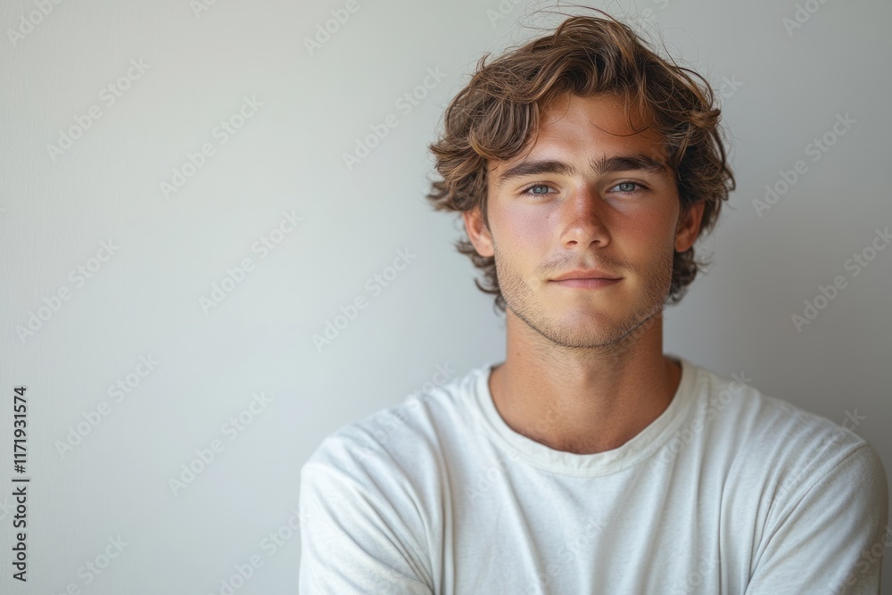 Fototapeta premium Young Man Portrait Indoor Skincare Modern Photography Casual Beauty Minimalist Photography