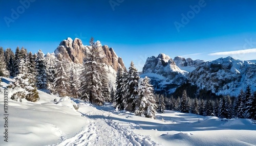 Snowy winter landscape, Dolomites, Italy, Europe photo