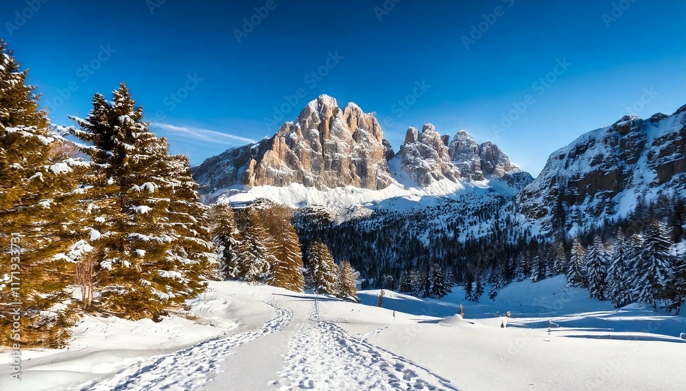 Fototapeta premium Snowy winter landscape, Dolomites, Italy, Europe